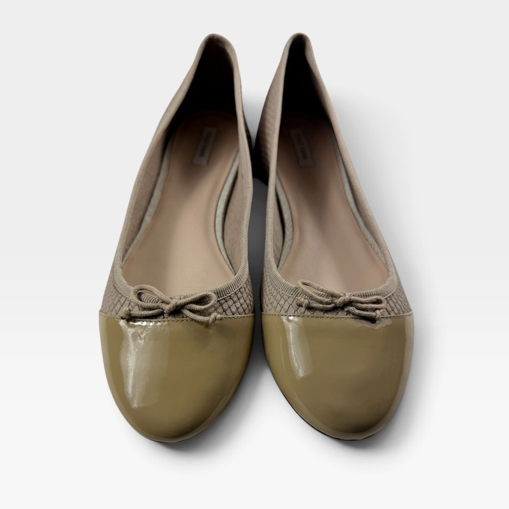 Cole Haan Sarina Ballet Flats Womens 10.5 B Tan Snake Patent Cap Toe Excellent